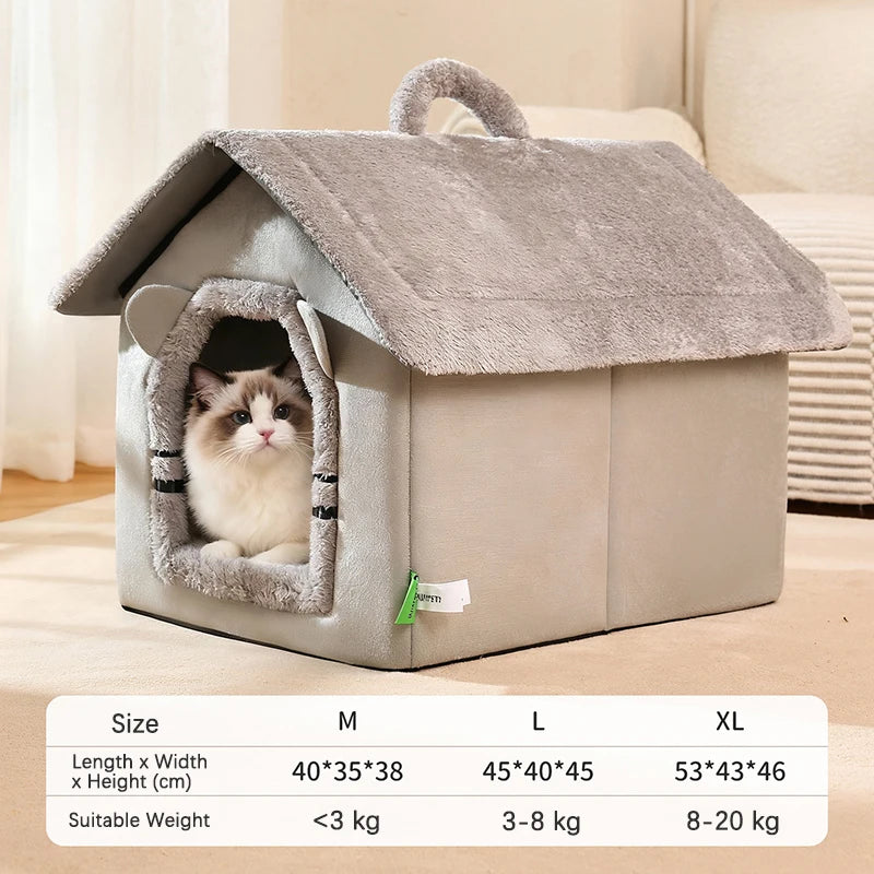 Thickened Foldable Enclosed Pet House for Puppy Cats Detachable Washable Indoor Comfortable Warm Plush Cat Nest Cama Para Gatos