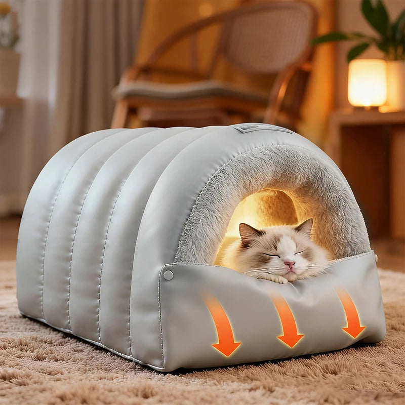 Semi-Enclosed Cat Cave Bed Ultra Cozy Warm Anti-Anxiety Cat Sleeping Bag Soft Large Space Washable Indoor Pet Bed for Kittens