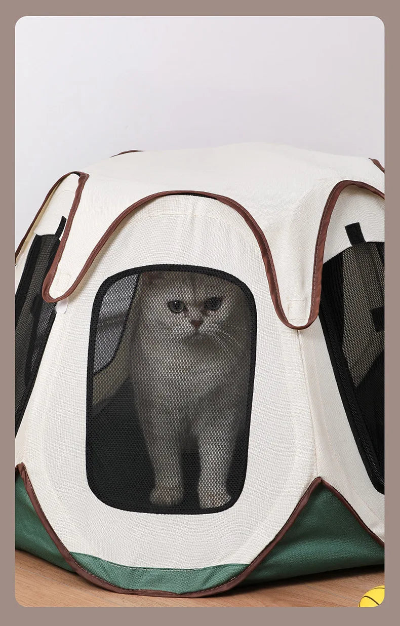 Portable Foldable Semi-Enclosed Pet Tent House Cozy Hexagon Waterproof Oxford Cloth Outdoor Pet Fence for Cats Cosas Para Gatos