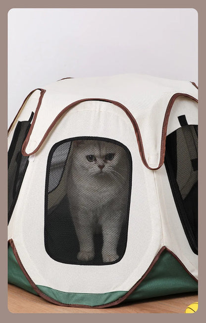 Portable Foldable Semi-Enclosed Pet Tent House Cozy Hexagon Waterproof Oxford Cloth Outdoor Pet Fence for Cats Cosas Para Gatos