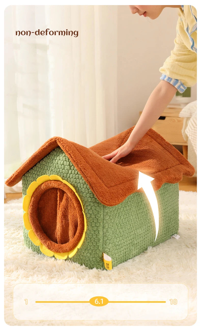 Thickened Enclosed Pet House Cute Sunflower Shape Removable Washable Winter Warm Deep Sleep Cave Sofa for Cats Cama Para Perro
