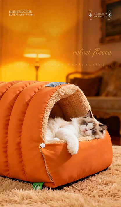 Semi-Enclosed Cat Cave Bed Ultra Cozy Warm Anti-Anxiety Cat Sleeping Bag Soft Large Space Washable Indoor Pet Bed for Kittens