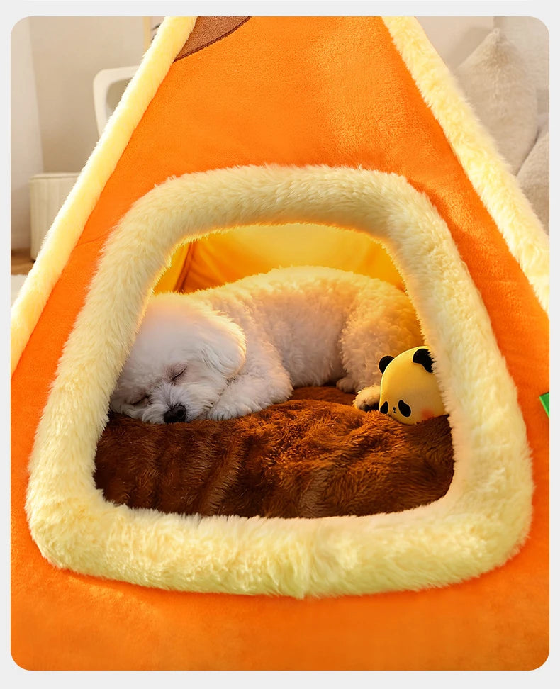 Enclosed Triangle Tent Cat Bed Cozy Thickened Warm Indoor Deep Sleep Pet Nest for Small Medium Dogs Teddy Chihuahua Essentials