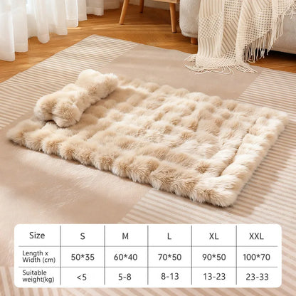Luxury Soft Fluffy Solid Pet Blanket with Pillow Portable Thickened Machine-Washable Warm Plush Dog Bed Accesorios Para Perros