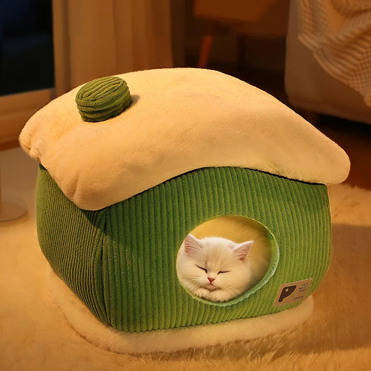Large Space Luxury Enclosed Cat House Indoor Removable Washable Thickened Warmth Plush Sleeping Puppy Kitten Bed Cama Para Perro