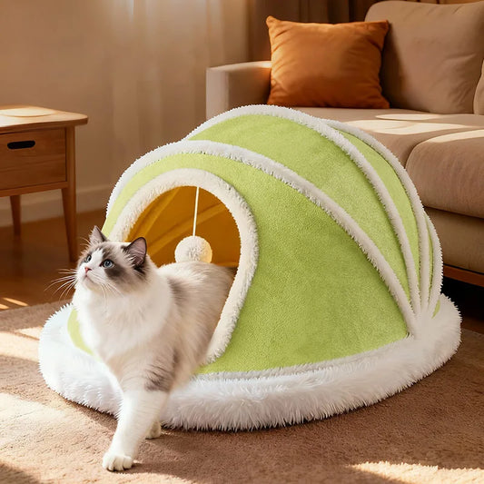 Thickened Enclosed Tent Cat House Foldable Portable Soft Warm Calming Cat Nest Anti-Anxiety Large Space Pet Bed for Kittens Cats