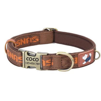 Free Custom Engraved Nylon Dog Collar Personalized Name Phone Number ID Tag Anti-lost Adjustable Printed Pet Collar for Dogs