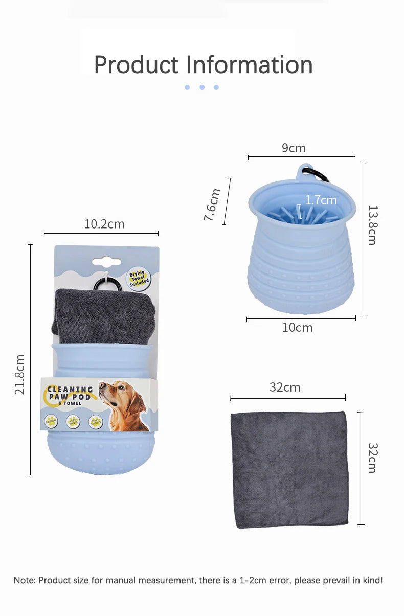 2 in 1 Portable Dog Paw Cleaner Cup with Towel Soft Silicone Pet Foot Washer for Small Medium Dogs Pet Home Grooming Supplies