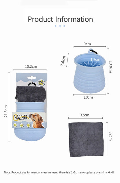 2 in 1 Portable Dog Paw Cleaner Cup with Towel Soft Silicone Pet Foot Washer for Small Medium Dogs Pet Home Grooming Supplies