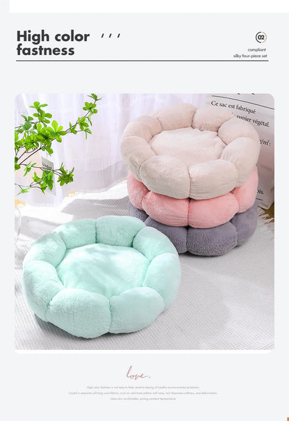 40-60cm Luxury Comfortable Cat Bed Breathable Soft Long Plush Unique Flower-Shaped Indoor Sleeping Dog Mat Pet Supplies