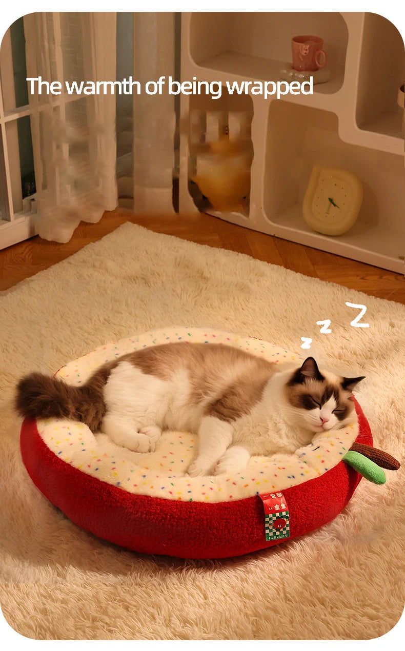 Luxurious Semi-enclosed Plush Cat House Bed Non-slip Soft Comfortable Winter Warm Pet Beds Christmas New Year Pet Accessories