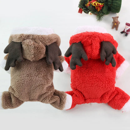Christmas New Year Snap Design Dog Jumpsuits Winter Soft Warm Fleece Fashion Elk Santa Solid Pet Overalls Luxury Pet Costumes