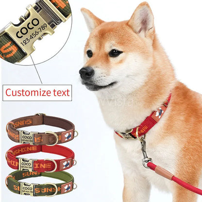 Free Custom Engraved Nylon Dog Collar Personalized Name Phone Number ID Tag Anti-lost Adjustable Printed Pet Collar for Dogs