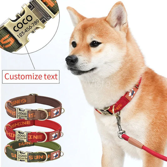 Free Custom Engraved Nylon Dog Collar Personalized Name Phone Number ID Tag Anti-lost Adjustable Printed Pet Collar for Dogs