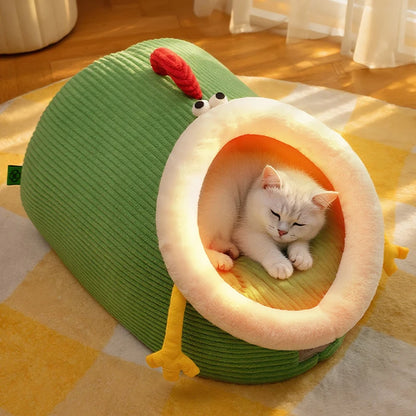 Semi-Closed Thickened Round Pet Sleeping Cave Portable Handheld Design Comfortable Cozy Cat House Christmas Katten Accessories