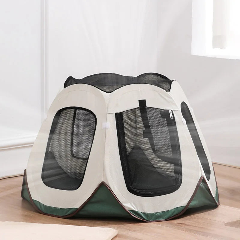 Portable Foldable Semi-Enclosed Pet Tent House Cozy Hexagon Waterproof Oxford Cloth Outdoor Pet Fence for Cats Cosas Para Gatos