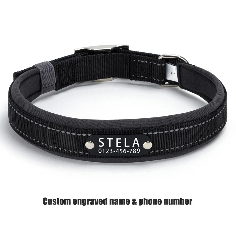 Personalized Reflective Dog Collar with Detachable Name Tag Soft Neoprene Padded Adjustable Nylon Collar for Dogs Pet Pitbulls