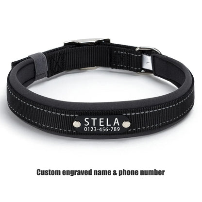 Personalized Reflective Dog Collar with Detachable Name Tag Soft Neoprene Padded Adjustable Nylon Collar for Dogs Pet Pitbulls