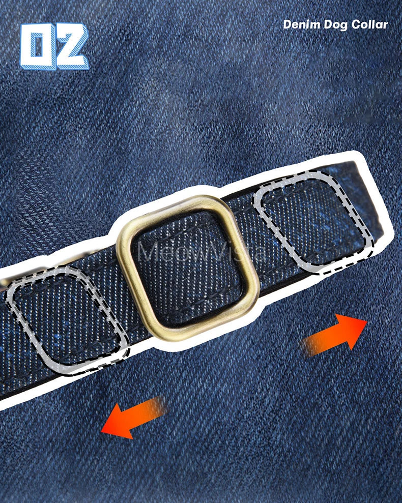 Personalized Denim Dog Collar with Engraved Quick Release Metal Buckle Adjustable Soft Padded anti-lost Pet Collar for Dogs