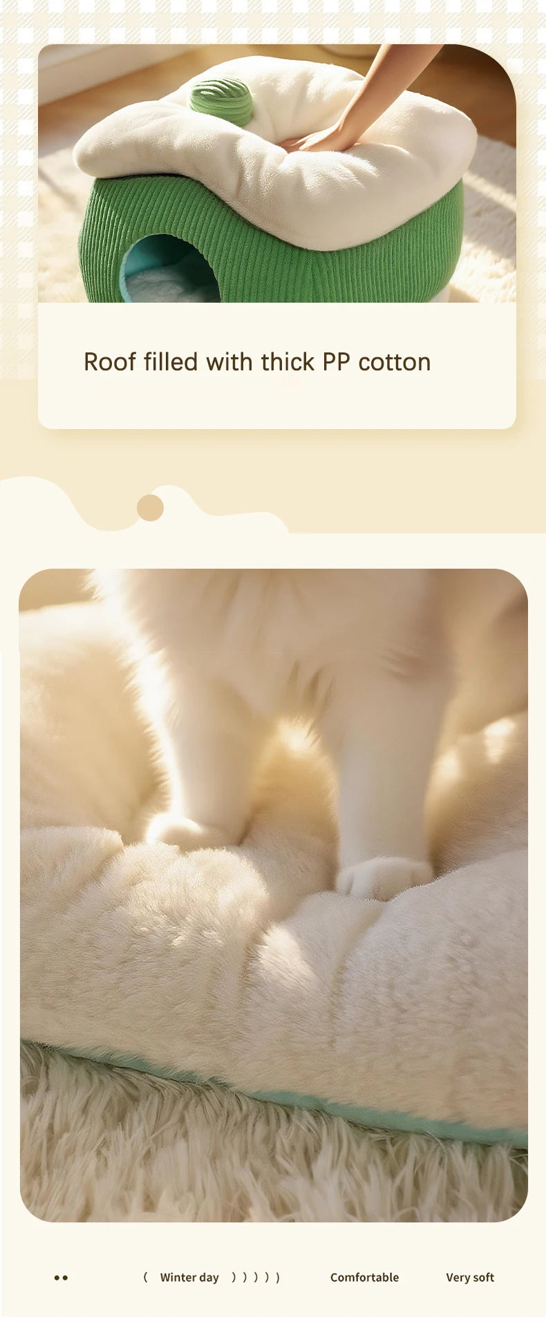 Large Space Luxury Enclosed Cat House Indoor Removable Washable Thickened Warmth Plush Sleeping Puppy Kitten Bed Cama Para Perro