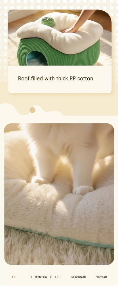 Large Space Luxury Enclosed Cat House Indoor Removable Washable Thickened Warmth Plush Sleeping Puppy Kitten Bed Cama Para Perro