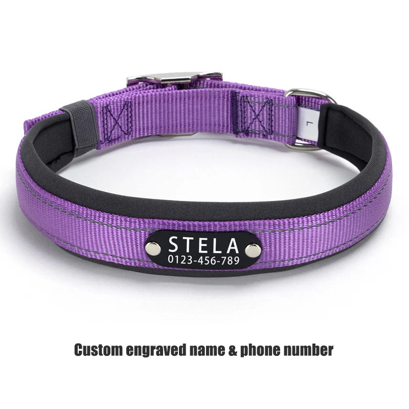 Personalized Reflective Dog Collar with Detachable Name Tag Soft Neoprene Padded Adjustable Nylon Collar for Dogs Pet Pitbulls