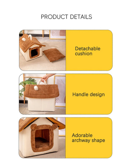 Thickened Foldable Enclosed Pet House for Puppy Cats Detachable Washable Indoor Comfortable Warm Plush Cat Nest Cama Para Gatos