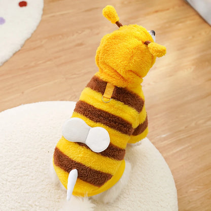 Funny Bee Style Plush Costume for Kitten Puppy Autumn Winter Soft Warm Cat Hoodies with Leash Hook Teddy Small Dog Clothes