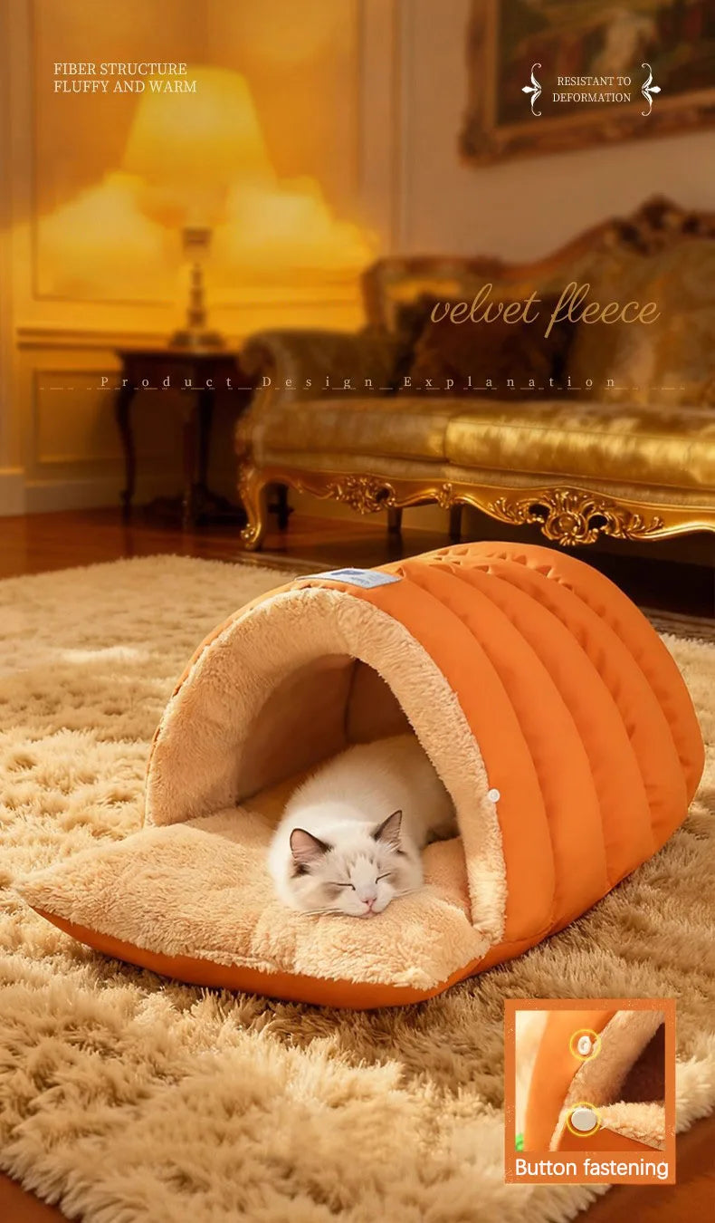 Semi-Enclosed Cat Cave Bed Ultra Cozy Warm Anti-Anxiety Cat Sleeping Bag Soft Large Space Washable Indoor Pet Bed for Kittens