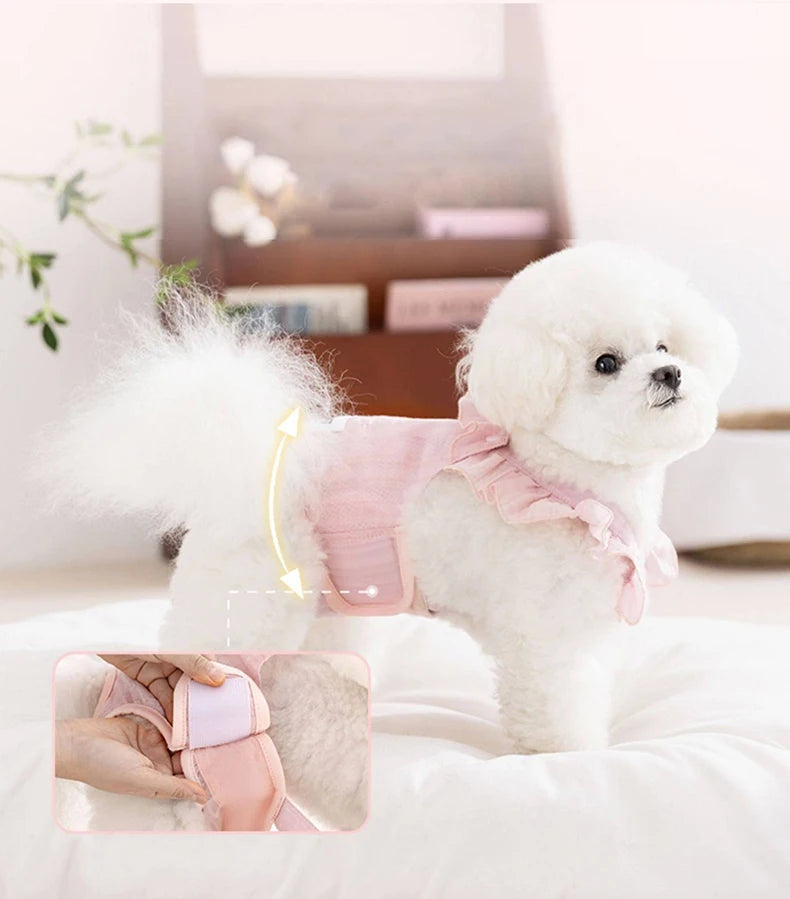 Summer Breathable Female Dog Physiological Pants Anti-Snagging Sweet Ruffle Comfortable Adjustable Puppy Outfit Pet Homewear
