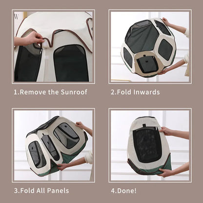 Portable Foldable Semi-Enclosed Pet Tent House Cozy Hexagon Waterproof Oxford Cloth Outdoor Pet Fence for Cats Cosas Para Gatos