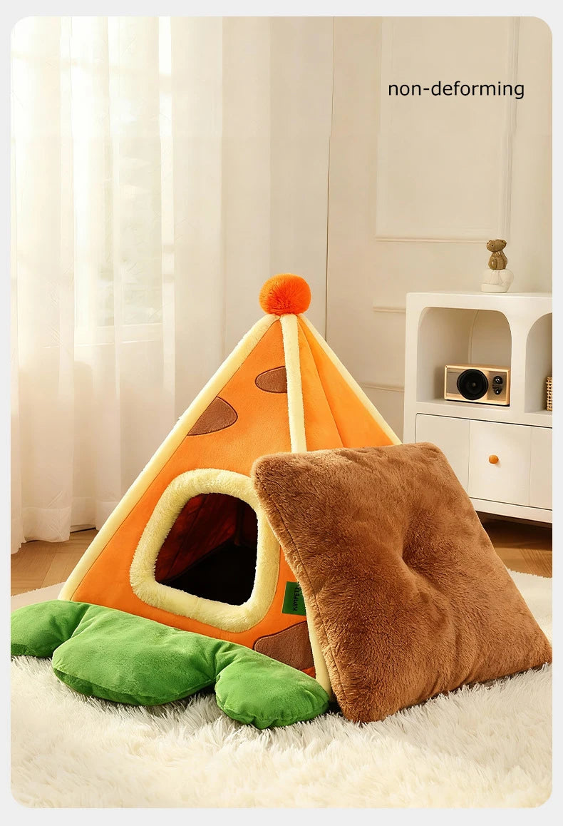 Enclosed Triangle Tent Cat Bed Cozy Thickened Warm Indoor Deep Sleep Pet Nest for Small Medium Dogs Teddy Chihuahua Essentials