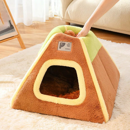 Winter Warm Enclosed Cat Tent Bed with Removable Cushion Portable Stable Luxurious Cozy Pet House for Small Dogs Pet Supplies