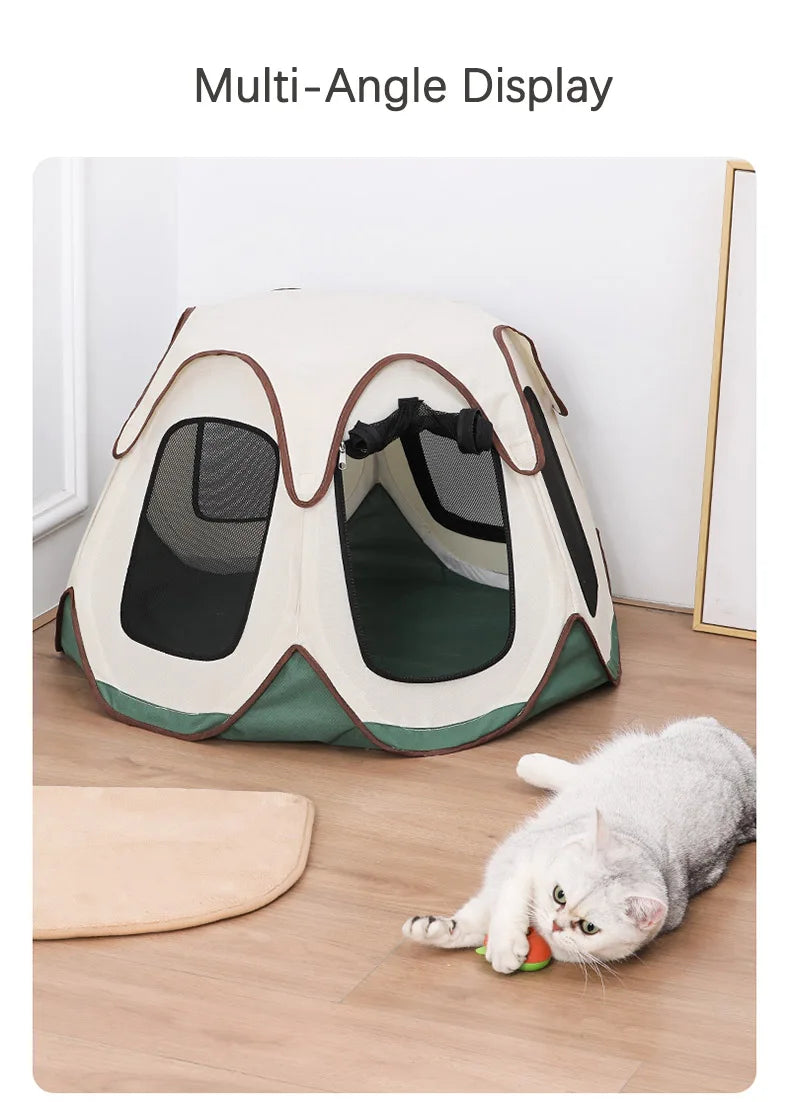 Portable Foldable Semi-Enclosed Pet Tent House Cozy Hexagon Waterproof Oxford Cloth Outdoor Pet Fence for Cats Cosas Para Gatos