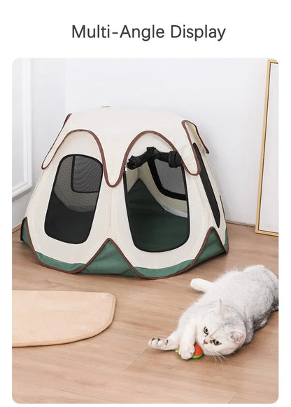 Portable Foldable Semi-Enclosed Pet Tent House Cozy Hexagon Waterproof Oxford Cloth Outdoor Pet Fence for Cats Cosas Para Gatos