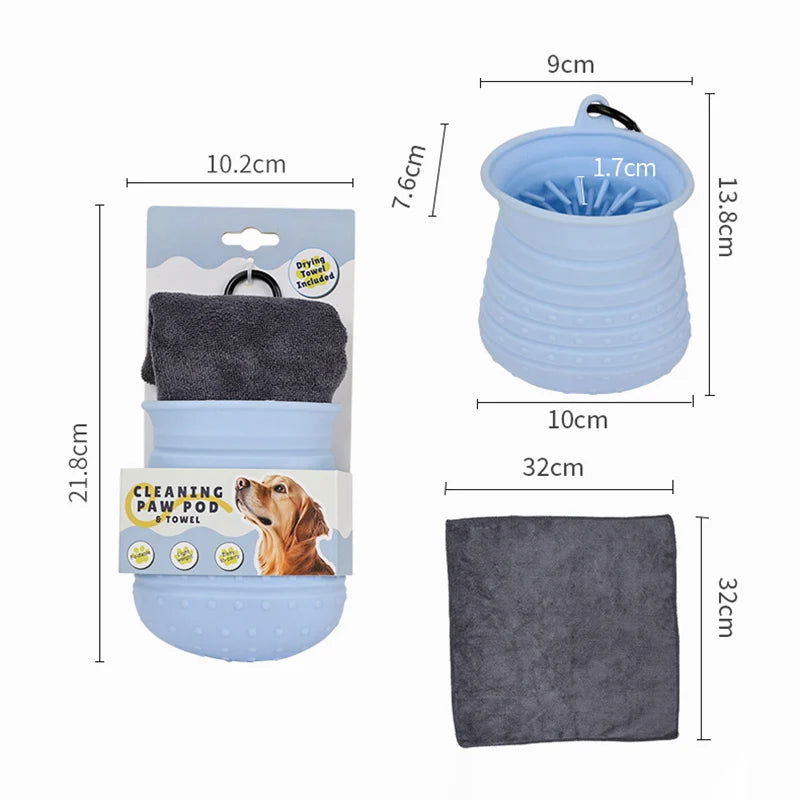 2 in 1 Portable Dog Paw Cleaner Cup with Towel Soft Silicone Pet Foot Washer for Small Medium Dogs Pet Home Grooming Supplies
