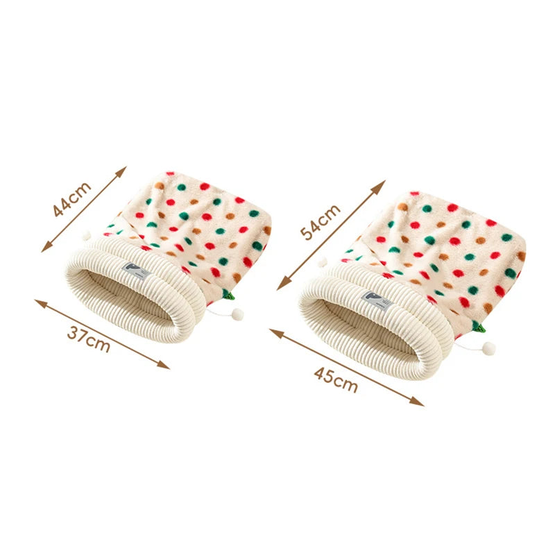 Fashion Dot Design Pet Sleeping Bag Luxury Double Sided Rabbit Fur Indoor Enclosed Warm Cat Bed Christmas New Year Pet Products