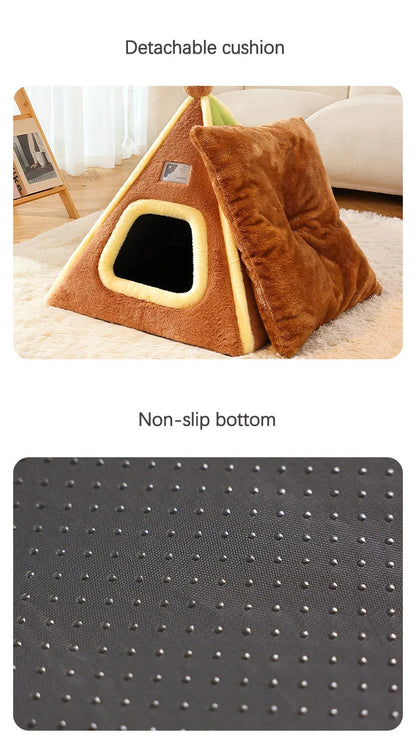 Winter Warm Enclosed Cat Tent Bed with Removable Cushion Portable Stable Luxurious Cozy Pet House for Small Dogs Pet Supplies
