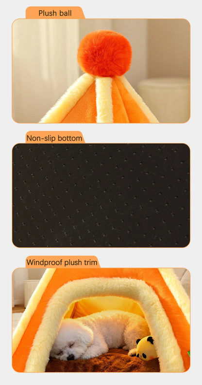 Enclosed Triangle Tent Cat Bed Cozy Thickened Warm Indoor Deep Sleep Pet Nest for Small Medium Dogs Teddy Chihuahua Essentials
