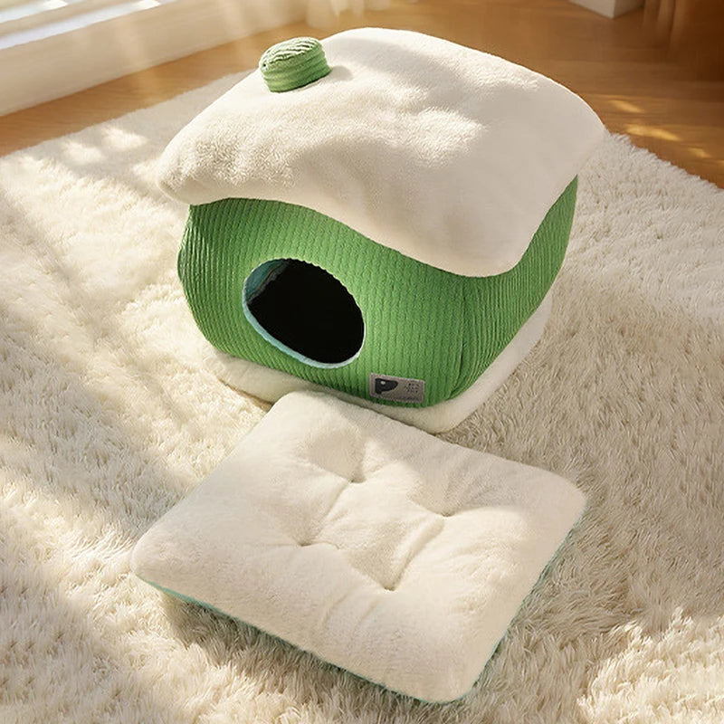 Large Space Luxury Enclosed Cat House Indoor Removable Washable Thickened Warmth Plush Sleeping Puppy Kitten Bed Cama Para Perro