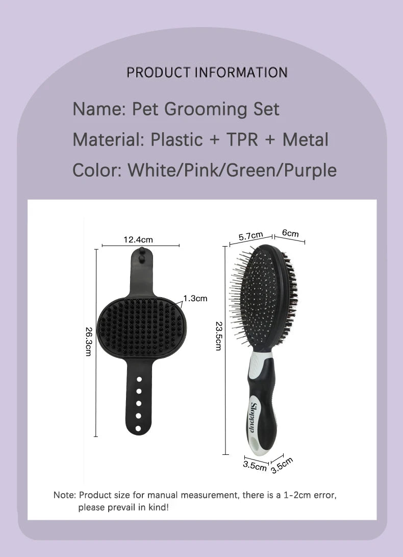 Practical 2-Piece Cat Grooming Brush Glove Durable Double-sided Open Knoting Comb Bath Massage Brush Set Pet Bathing Equipment