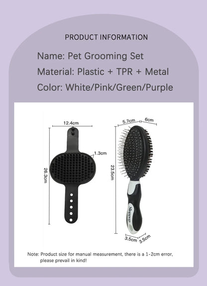 Practical 2-Piece Cat Grooming Brush Glove Durable Double-sided Open Knoting Comb Bath Massage Brush Set Pet Bathing Equipment