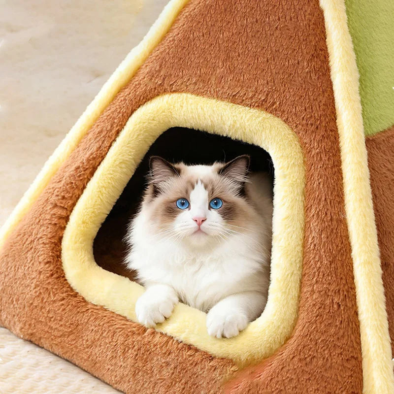 Winter Warm Enclosed Cat Tent Bed with Removable Cushion Portable Stable Luxurious Cozy Pet House for Small Dogs Pet Supplies