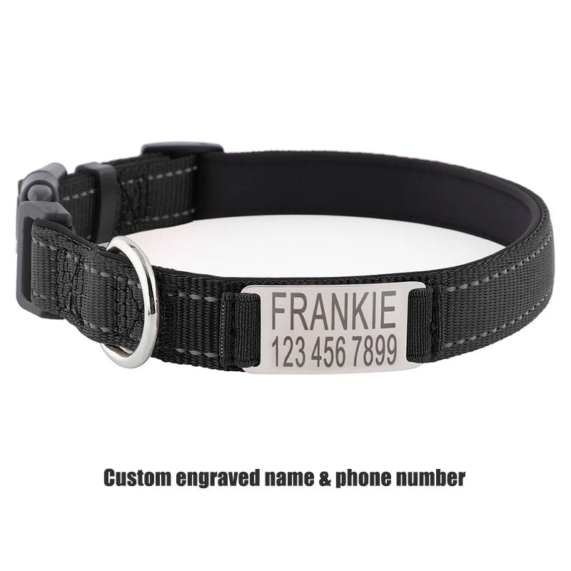 Personalized Dog Collar with Engraved Nameplate Adjustable Reflective Nylon Custom Pet Collar for Dogs  Anti-lost Pet ID Tag