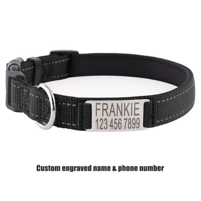 Personalized Dog Collar with Engraved Nameplate Adjustable Reflective Nylon Custom Pet Collar for Dogs  Anti-lost Pet ID Tag