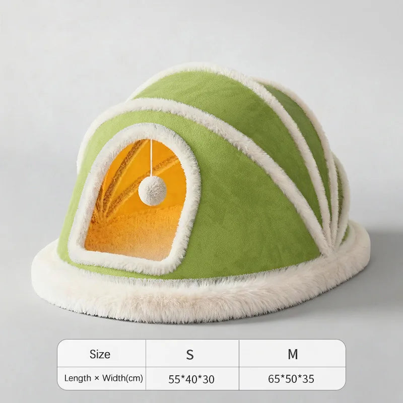 Thickened Enclosed Tent Cat House Foldable Portable Soft Warm Calming Cat Nest Anti-Anxiety Large Space Pet Bed for Kittens Cats