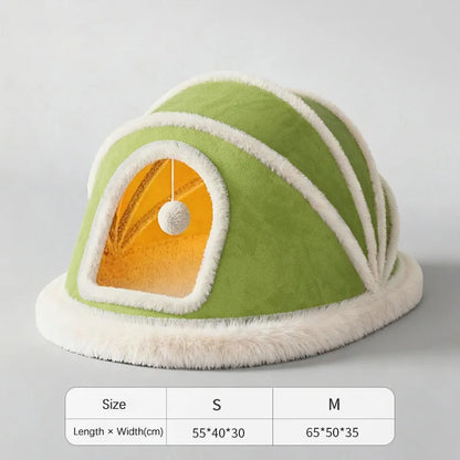 Thickened Enclosed Tent Cat House Foldable Portable Soft Warm Calming Cat Nest Anti-Anxiety Large Space Pet Bed for Kittens Cats
