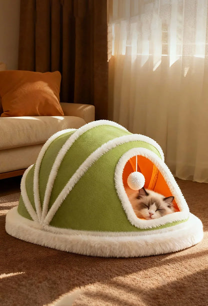 Thickened Enclosed Tent Cat House Foldable Portable Soft Warm Calming Cat Nest Anti-Anxiety Large Space Pet Bed for Kittens Cats