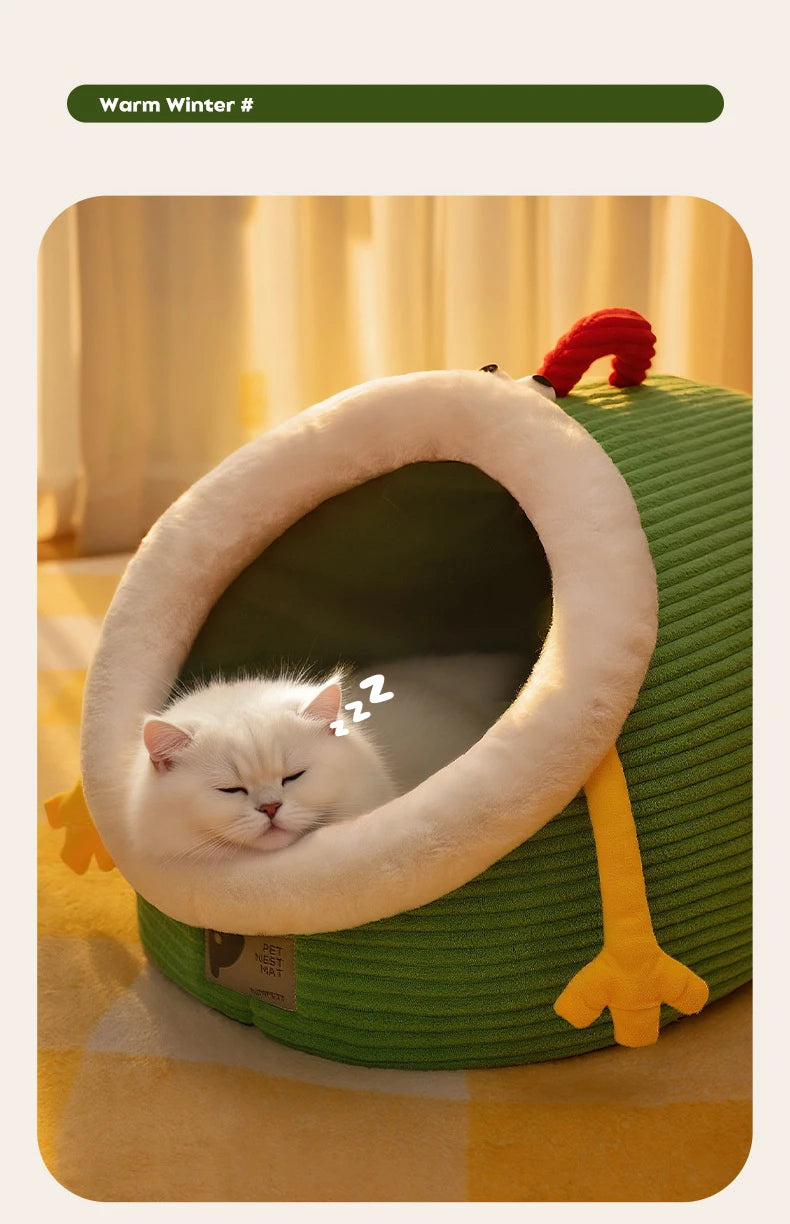 Semi-Closed Thickened Round Pet Sleeping Cave Portable Handheld Design Comfortable Cozy Cat House Christmas Katten Accessories