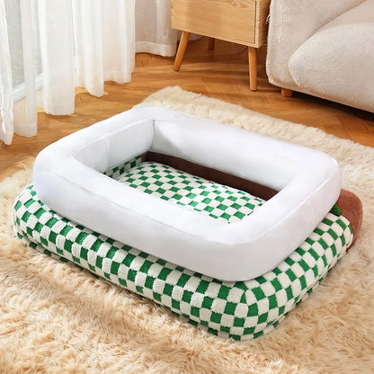 Fashion Plaid Large Square Pet Bed Removable Winter Warmth Comfortable Indoor Deep Sleeping Puppy Cat Mat Mata Wechowa Dla Psow